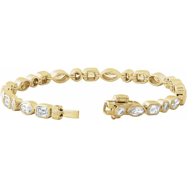 Multi shape 7.11 ct. Lab-Grown Diamond Line 7" Bracelet in 14K Yellow - Image 1 of 5