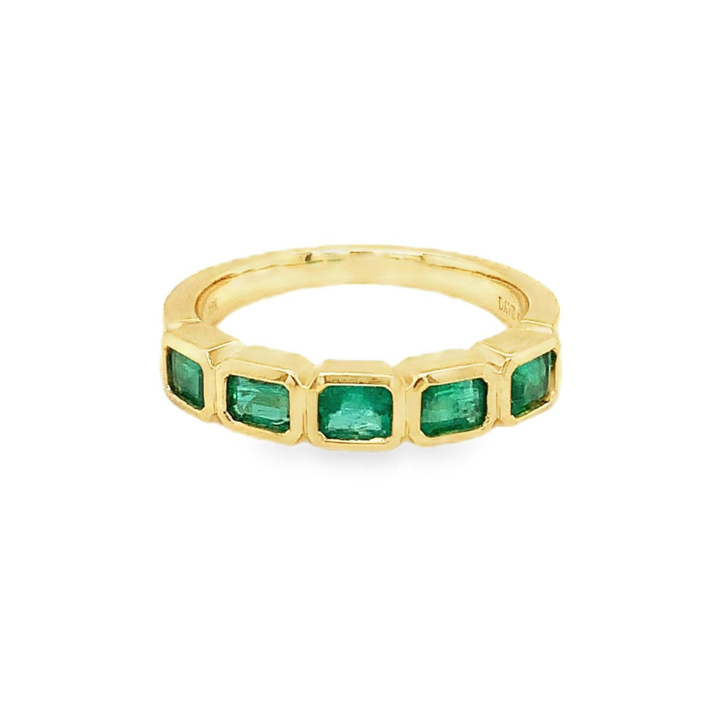David Kord Bezel Set Emerald Cut Gem Quality Emerald Stackable Band Set in 18K Y