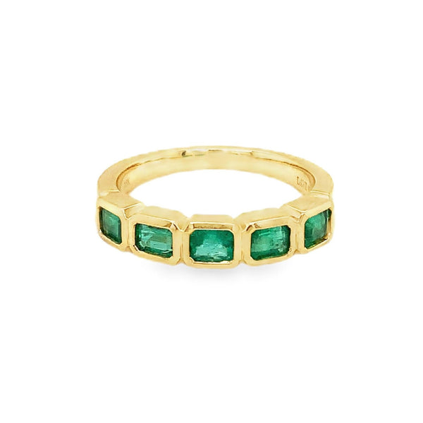 David Kord Bezel Set Emerald Cut Gem Quality Emerald Stackable Band Set in 18K Y
