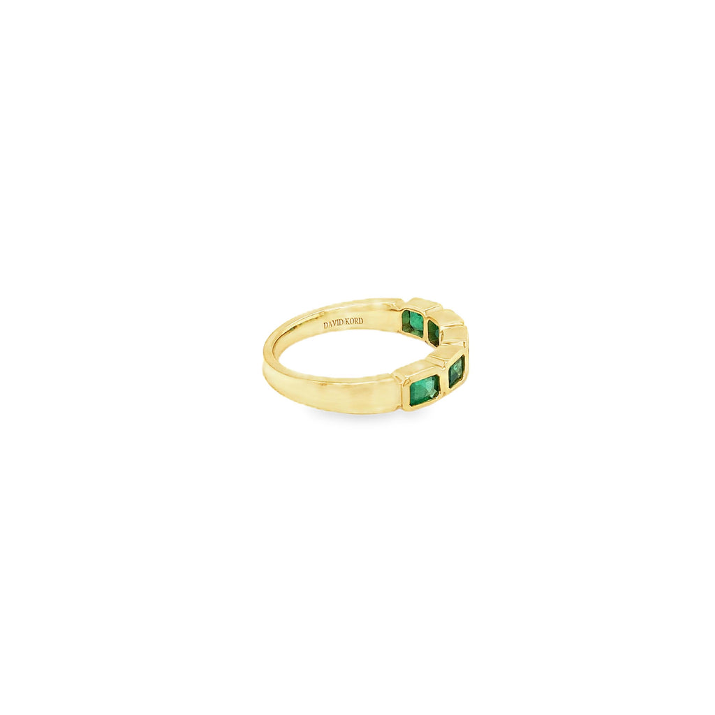 David Kord Bezel Set Emerald Cut Gem Quality Emerald Stackable Band Set in 18K Y