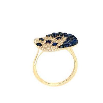 ASBA Collection Pave set Sapphire and Diamond Starry Night Ring set 14K Yellow Gold - Image 3 of 5