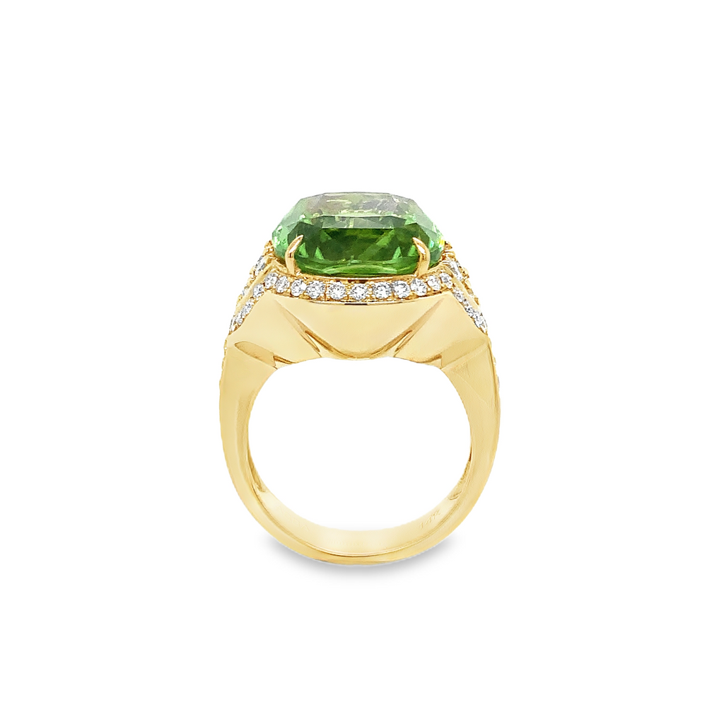 ASBA Collection One of a Kind Gem Quality Cushion Cut Peridot Ring set 14K Yellow Gold - Image 3 of 9