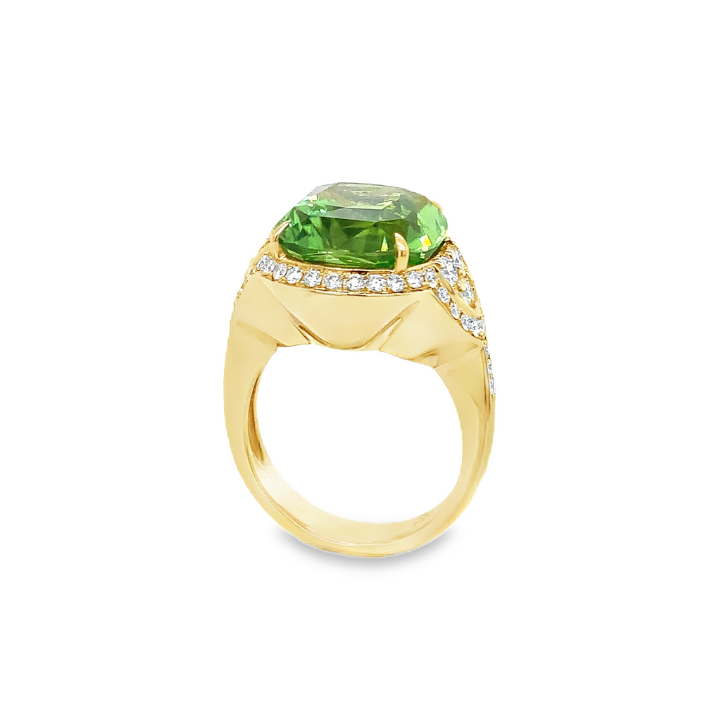 ASBA Collection One of a Kind Gem Quality Cushion Cut Peridot Ring set 14K Yellow Gold - Image 2 of 9