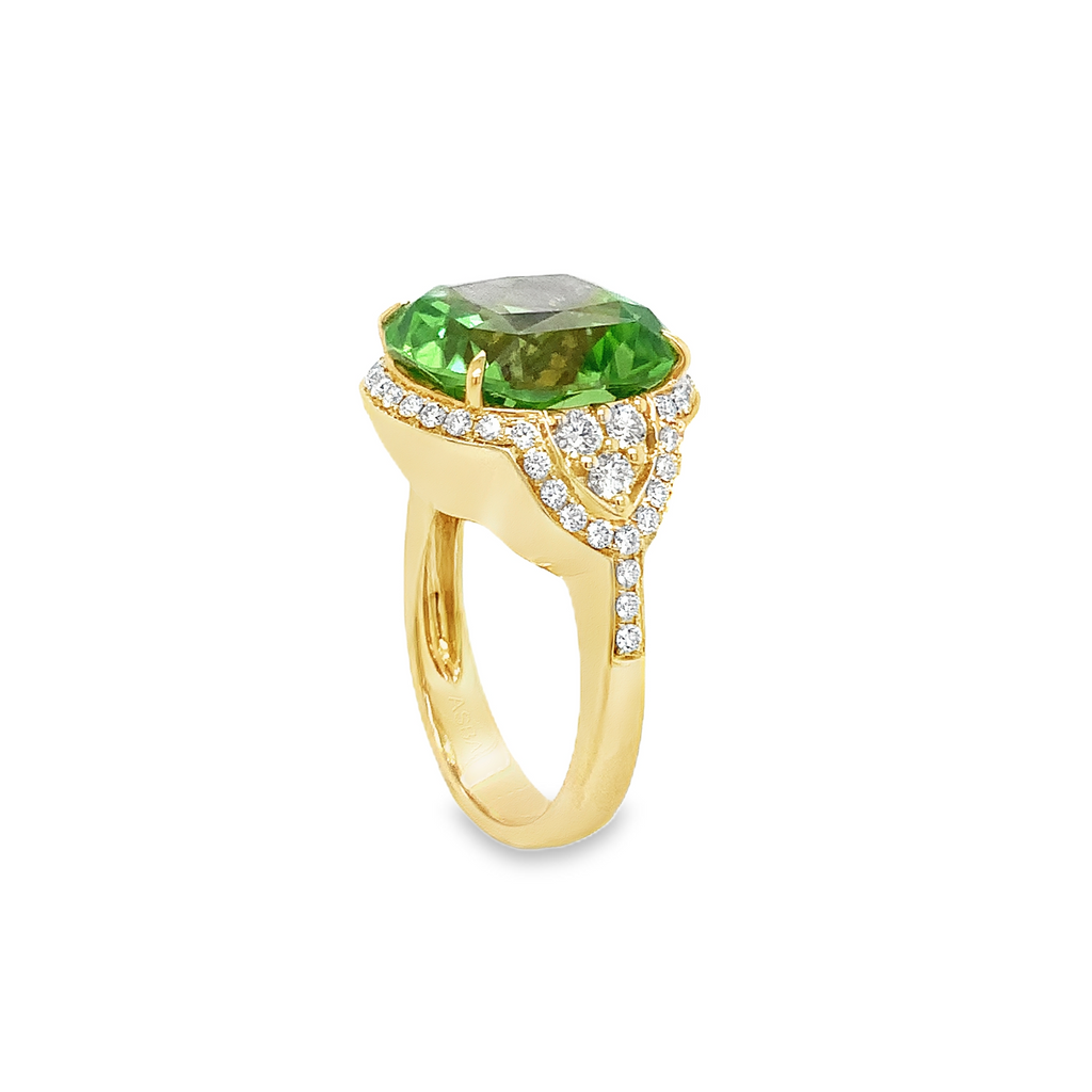 ASBA Collection One of a Kind Gem Quality Cushion Cut Peridot Ring set 14K Yellow Gold - Image 5 of 9