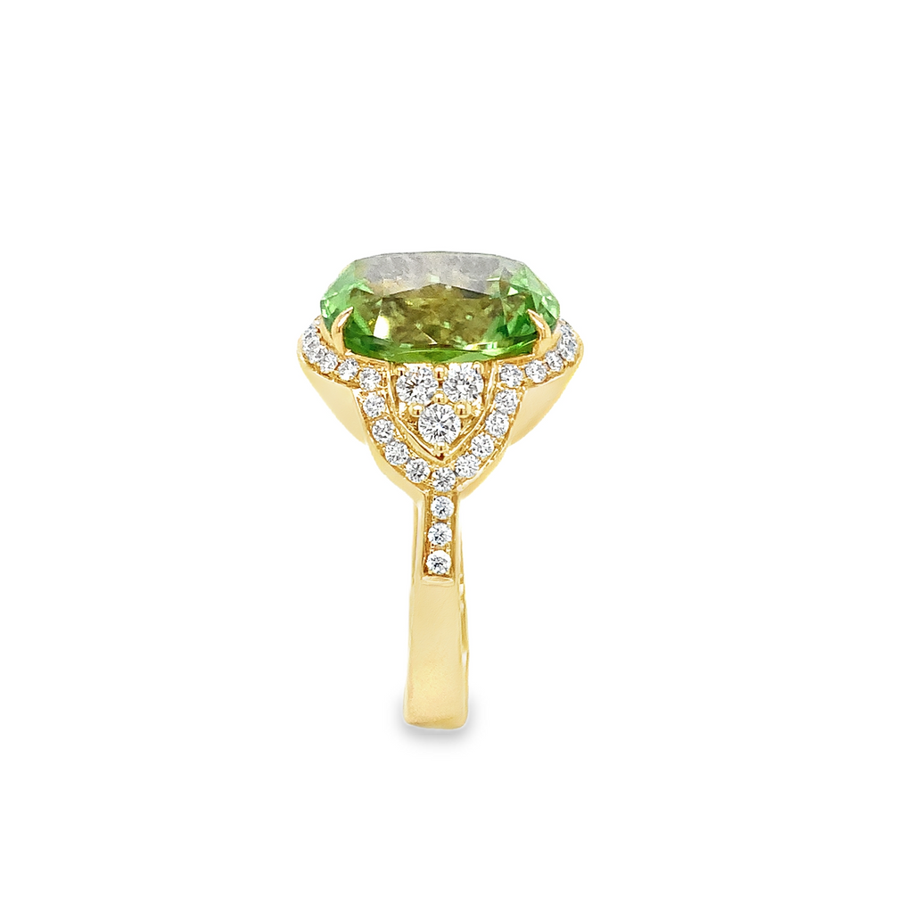 ASBA Collection One of a Kind Gem Quality Cushion Cut Peridot Ring set 14K Yellow Gold - Image 4 of 9