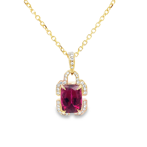 ASBA Collection Rubellite and Diamond and Enhancer Bail Pendant Set in 14K Gold - Image 1 of 7
