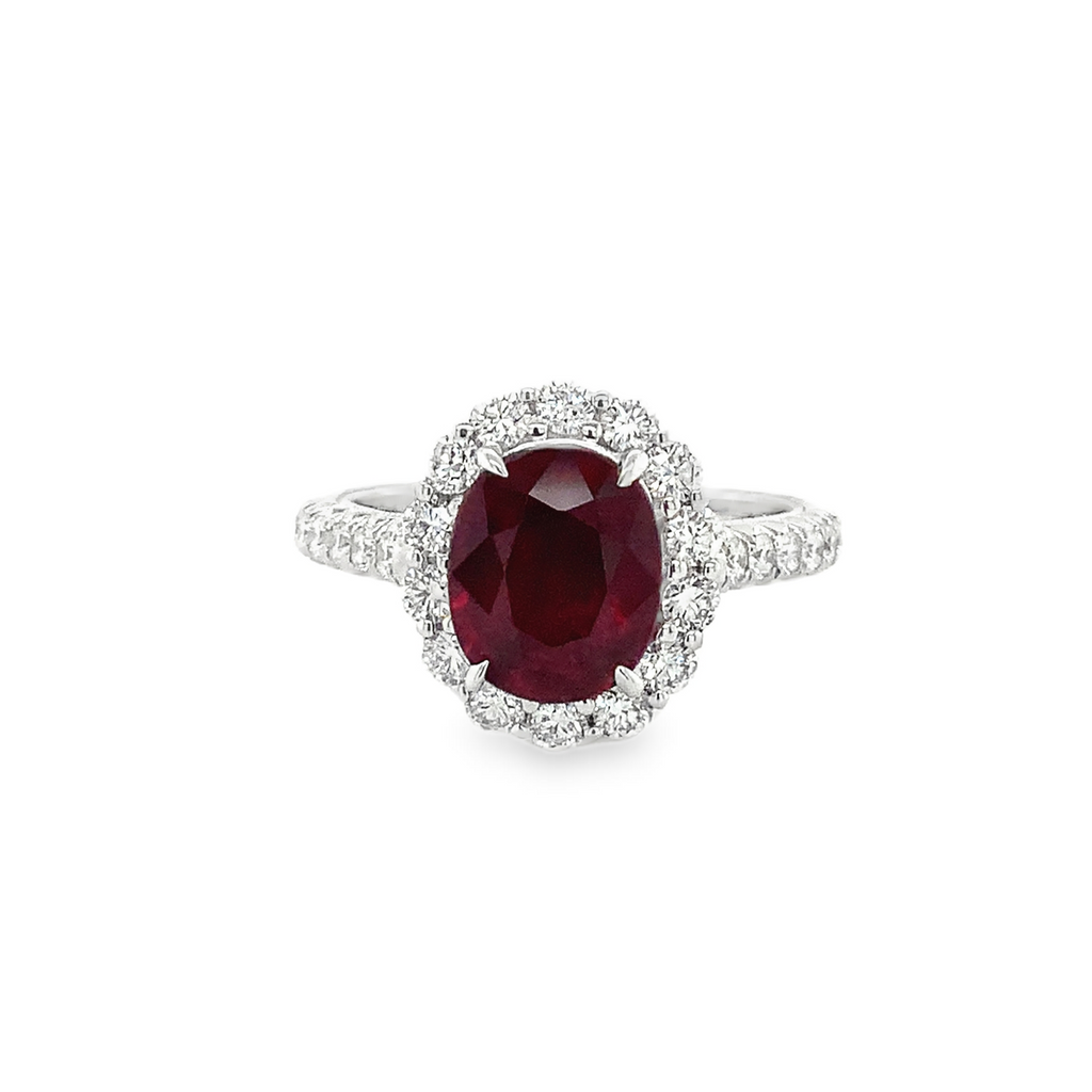 Roman + Jules Classic 2.52ct Gem Quality Red Ruby and Diamond Halo Ring set in 18 Karat White Gold - Image 1 of 7