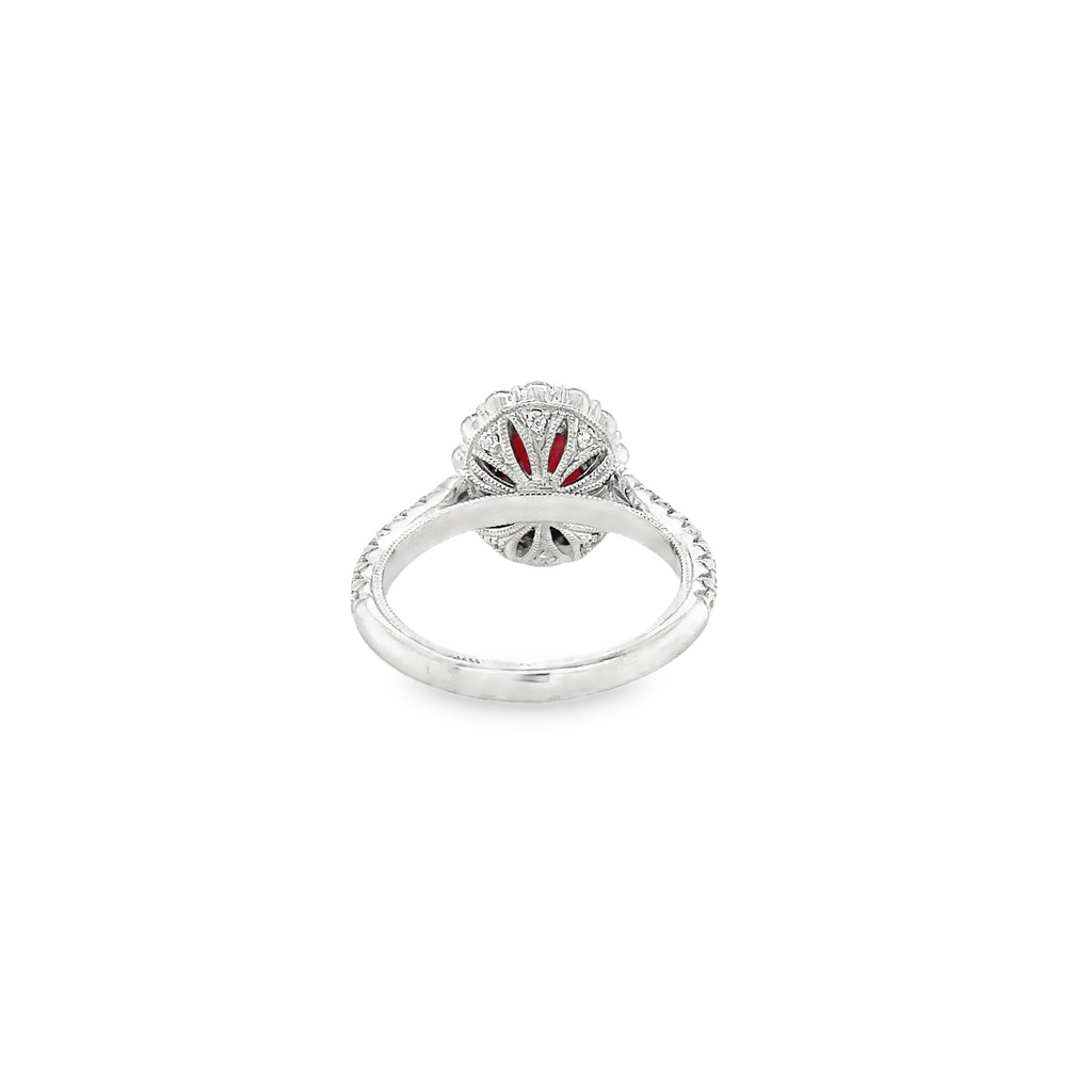 Roman + Jules Classic 2.52ct Gem Quality Red Ruby and Diamond Halo Ring set in 18 Karat White Gold - Image 4 of 7