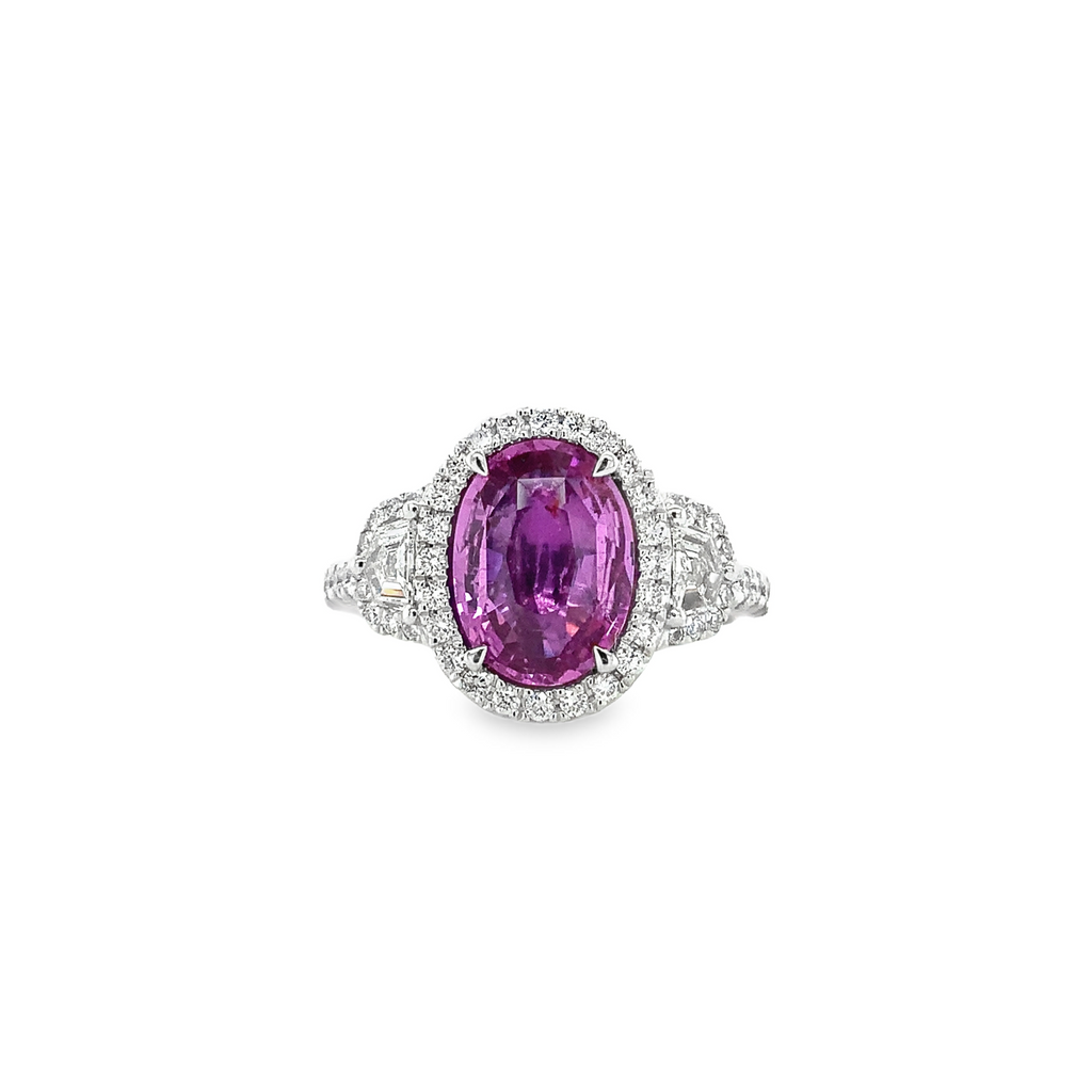 Roman + Jules Natural GIA Certified No Heat Oval Purplish-Pink Sapphire and Diamond Ring set in Platinum - Image 1 of 6