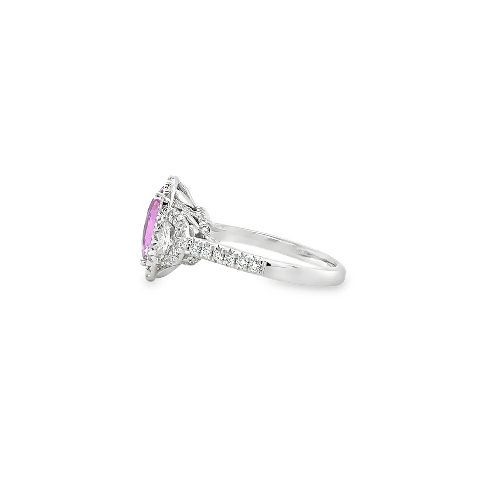 Roman + Jules Natural GIA Certified No Heat Oval Purplish-Pink Sapphire and Diamond Ring set in Platinum - Image 3 of 6