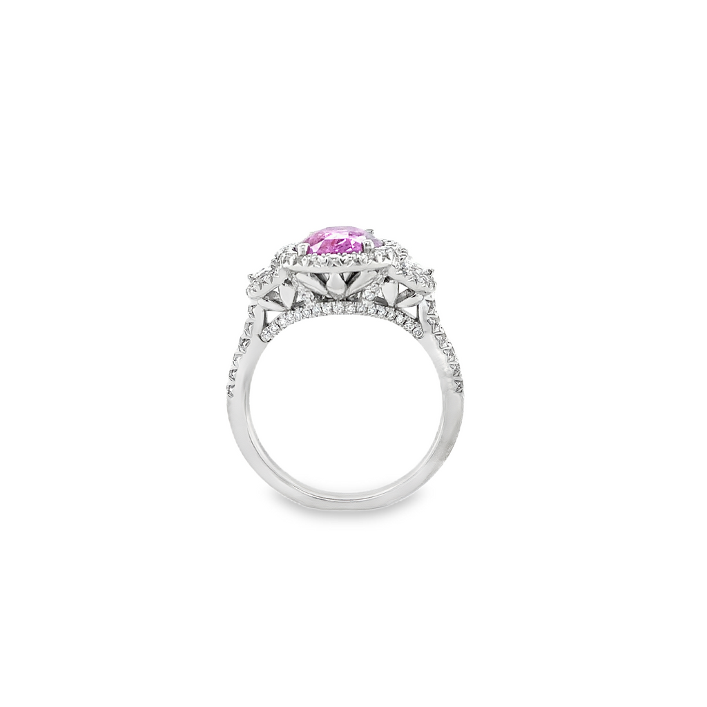 Roman + Jules Natural GIA Certified No Heat Oval Purplish-Pink Sapphire and Diamond Ring set in Platinum - Image 5 of 6