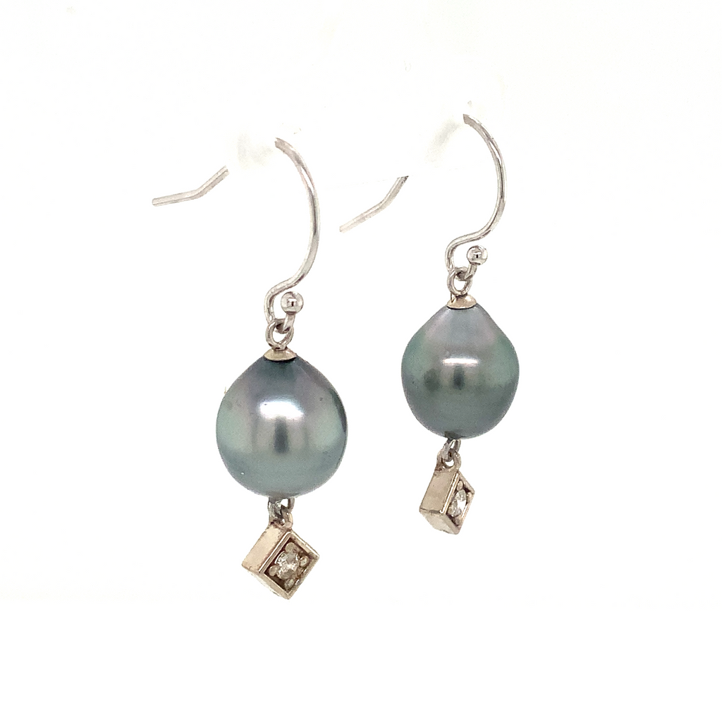 Black Tahititian Pearl and Diamond 14K White Gold Drop Style Earrings - Image 2 of 5