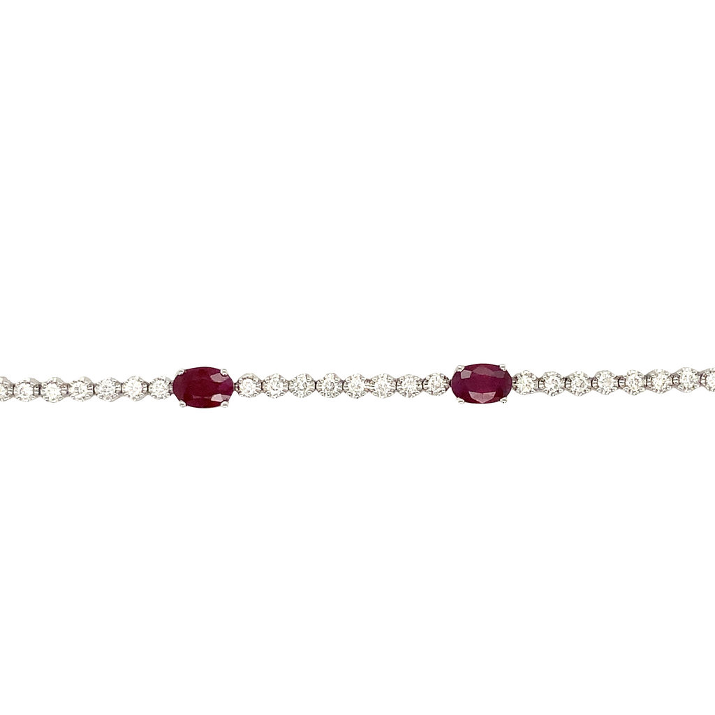 Roman + Jules Oval Shape Natural Ruby and Diamond Straight Line Bracelet Set in 14K White Gold. - Image 5 of 5