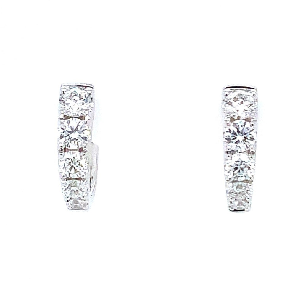 Memoire Graduated Round Brilliant Cut Diamond 0.89 ct. Huggie Earrings 18K White Gold - Image 1 of 4