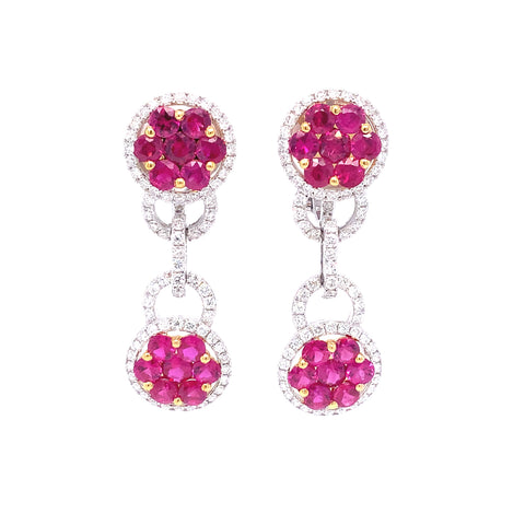 Ruby and Diamond Drop Earrings set in 18 kt White and Yellow Gold. - Image 1 of 6
