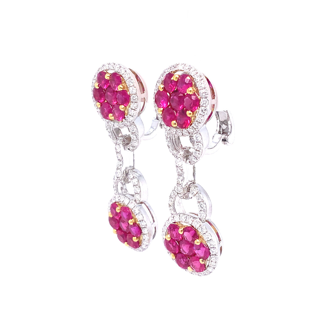 Ruby and Diamond Drop Earrings set in 18 kt White and Yellow Gold. - Image 3 of 6