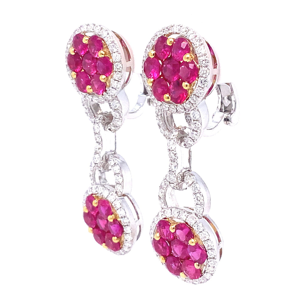 Ruby and Diamond Drop Earrings set in 18 kt White and Yellow Gold. - Image 2 of 6