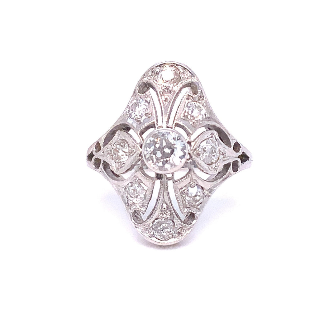 Antique Art Deco Fillagree Diamond Ring set in 14 kt White Gold - Image 1 of 5