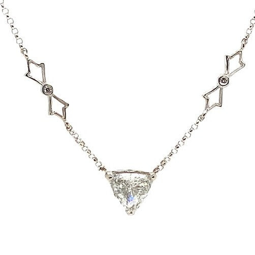 Trillion Shaped Diamond Necklace 0.90 Carat Pendant 14K White Gold - Image 1 of 7