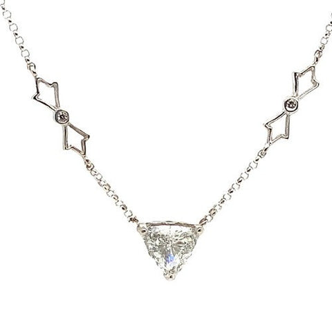 Trillion Shaped Diamond Necklace 0.90 Carat Pendant 14K White Gold - Image 1 of 7