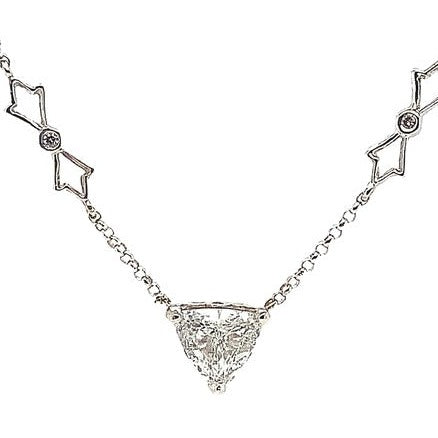 Trillion Shaped Diamond Necklace 0.90 Carat Pendant 14K White Gold - Image 2 of 7