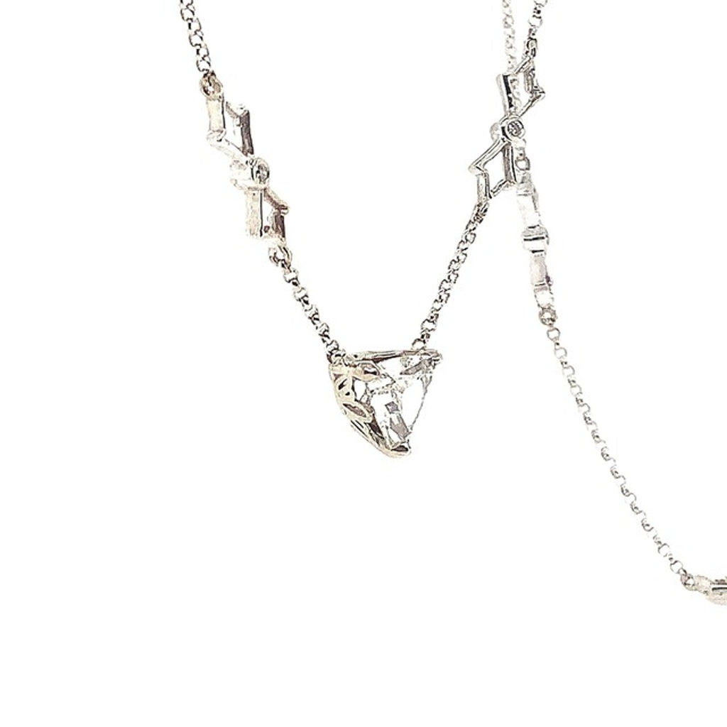 Trillion Shaped Diamond Necklace 0.90 Carat Pendant 14K White Gold - Image 3 of 7