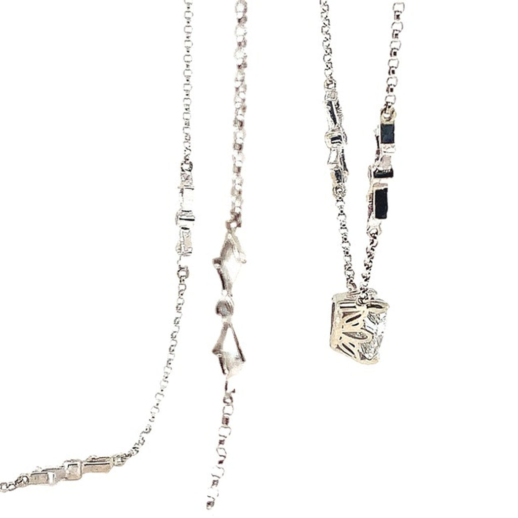 Trillion Shaped Diamond Necklace 0.90 Carat Pendant 14K White Gold - Image 4 of 7