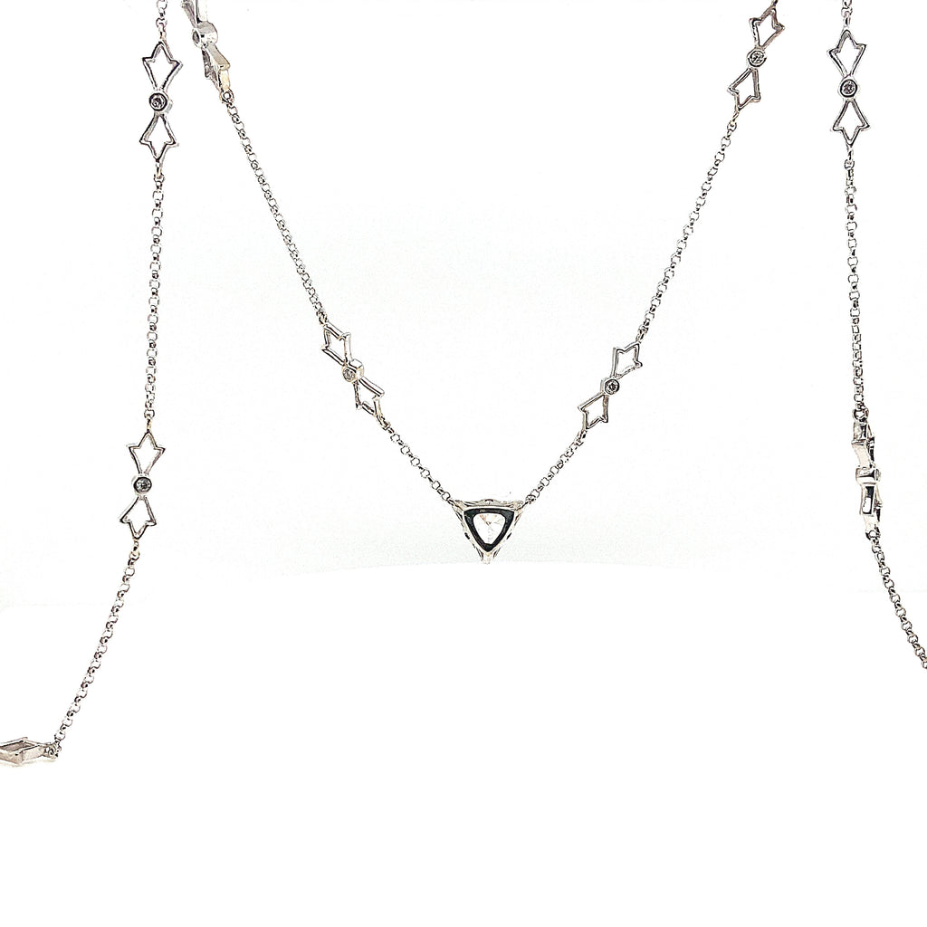 Trillion Shaped Diamond Necklace 0.90 Carat Pendant 14K White Gold - Image 6 of 7