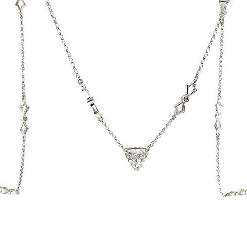 Trillion Shaped Diamond Necklace 0.90 Carat Pendant 14K White Gold - Image 5 of 7