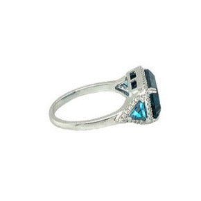 ASBA Collection London Blue Topaz and Diamond Ring set in 14K White Gold - Image 2 of 5