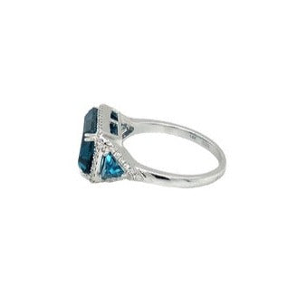 ASBA Collection London Blue Topaz and Diamond Ring set in 14K White Gold - Image 4 of 5