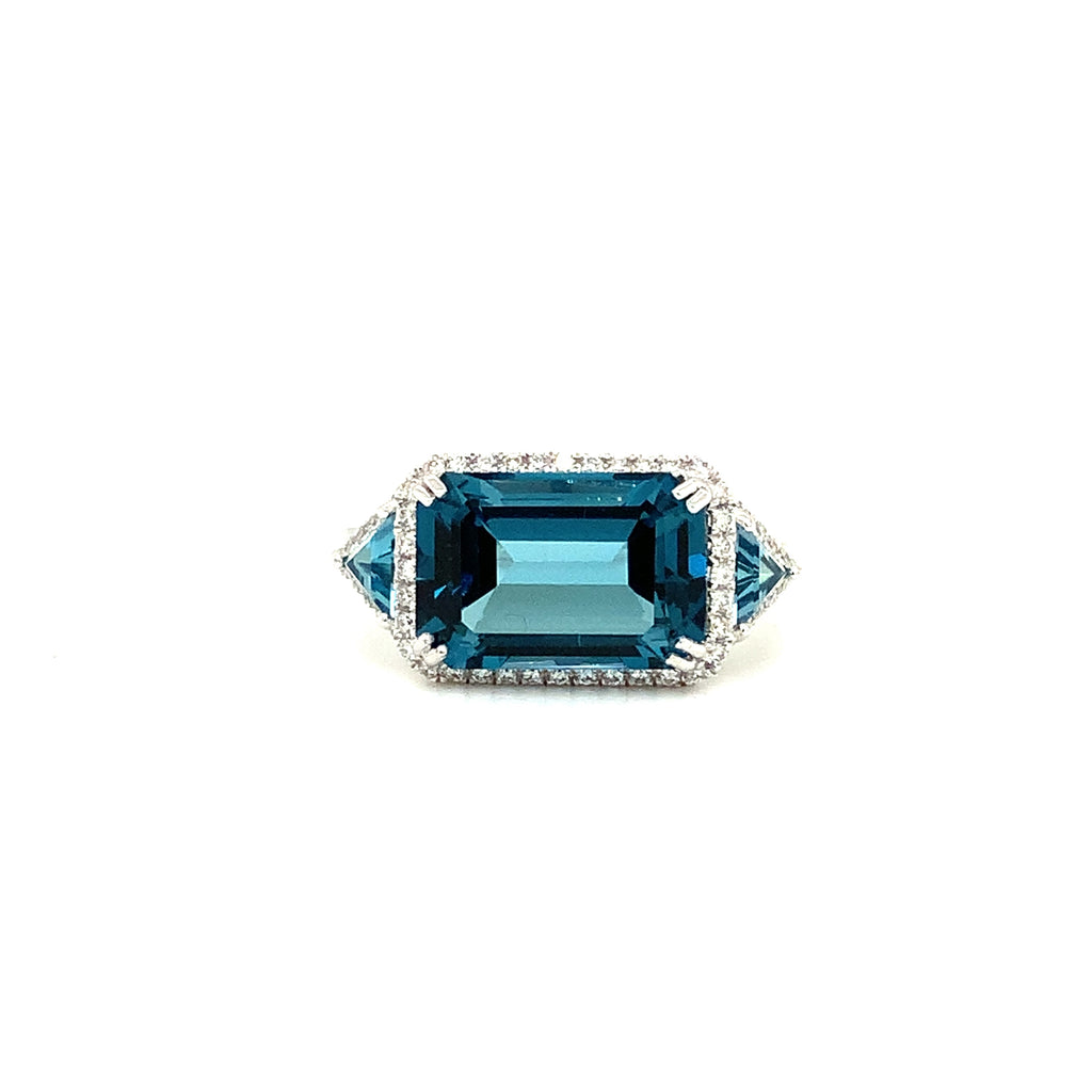 ASBA Collection London Blue Topaz and Diamond Ring set in 14K White Gold - Image 5 of 5