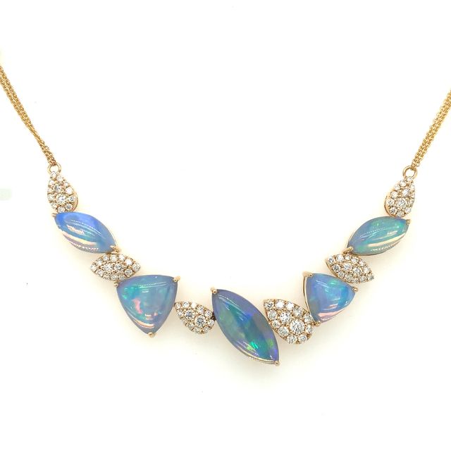 David Kord Mixed Shaped Opal and Diamond Necklace Set in 14K Yellow Gold - Image 1 of 5