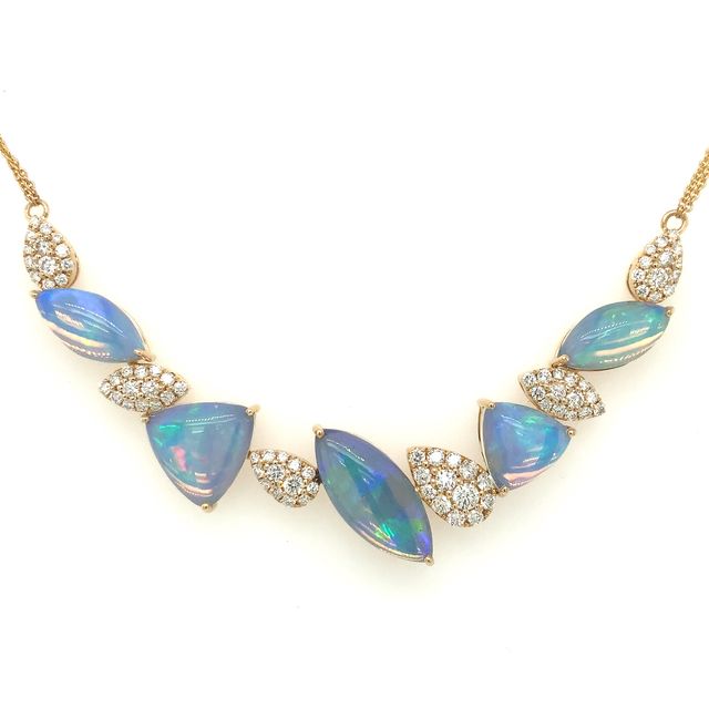 David Kord Mixed Shaped Opal and Diamond Necklace Set in 14K Yellow Gold - Image 2 of 5