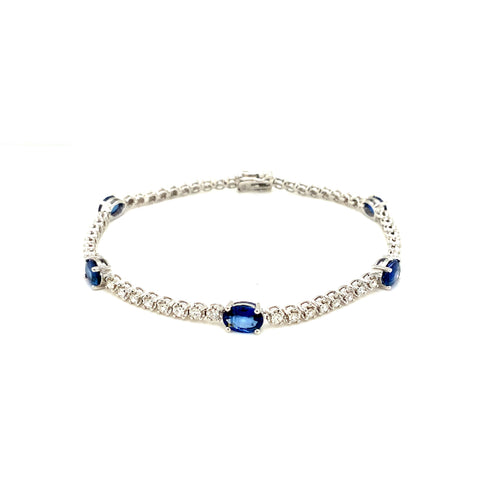 Roman + Jules Oval Shape Natural Sapphire and Diamond Straight Line Bracelet Set in 14K White Gold. - Image 1 of 7