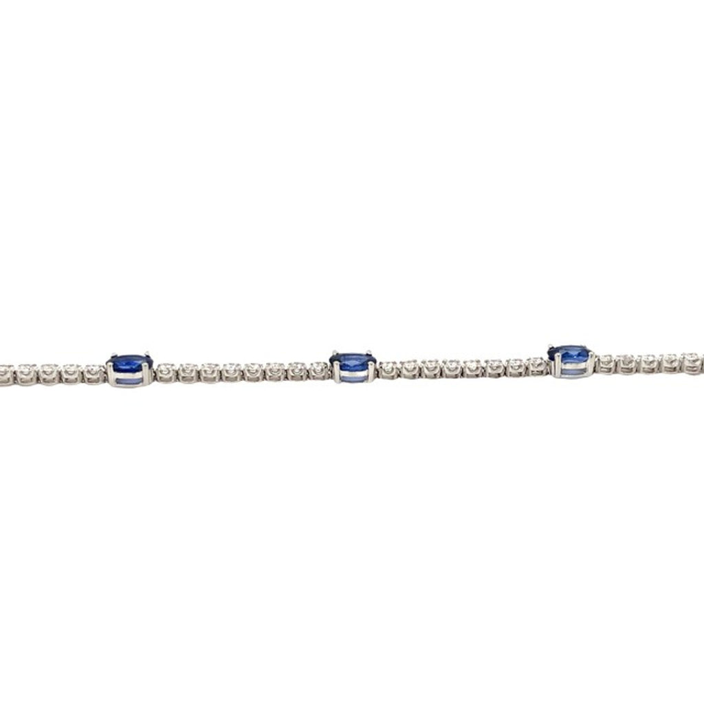 Roman + Jules Oval Shape Natural Sapphire and Diamond Straight Line Bracelet Set in 14K White Gold. - Image 2 of 7
