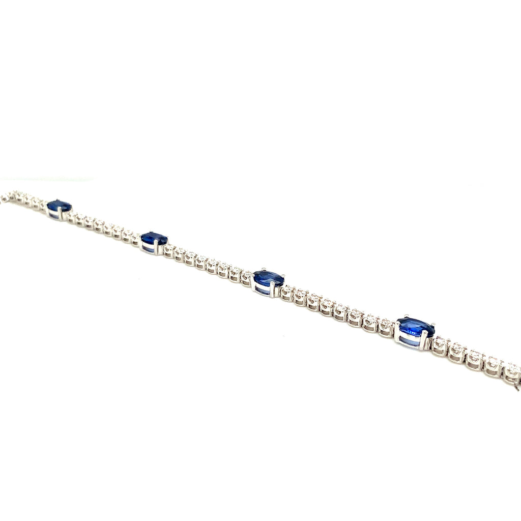 Roman + Jules Oval Shape Natural Sapphire and Diamond Straight Line Bracelet Set in 14K White Gold. - Image 4 of 7