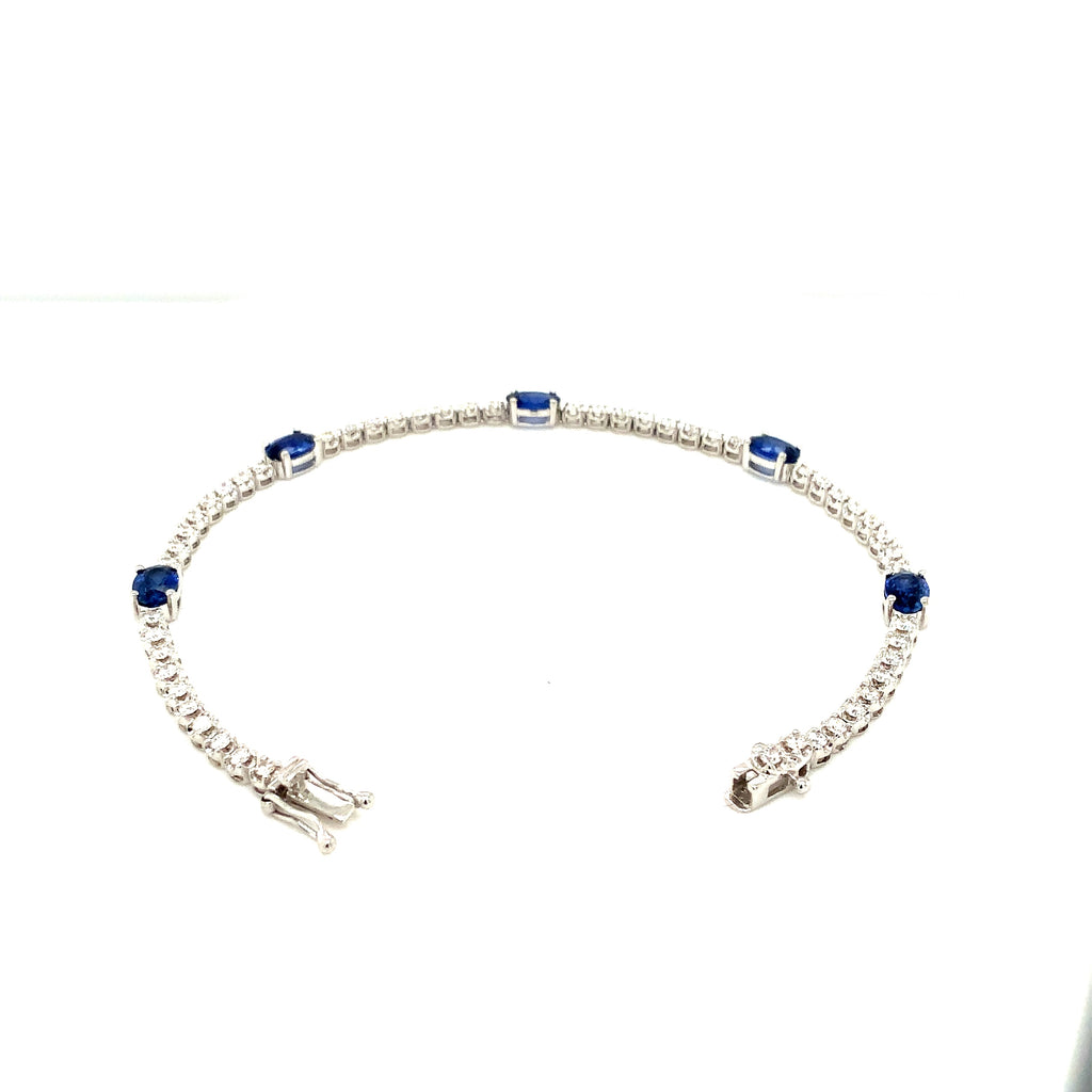 Roman + Jules Oval Shape Natural Sapphire and Diamond Straight Line Bracelet Set in 14K White Gold. - Image 6 of 7
