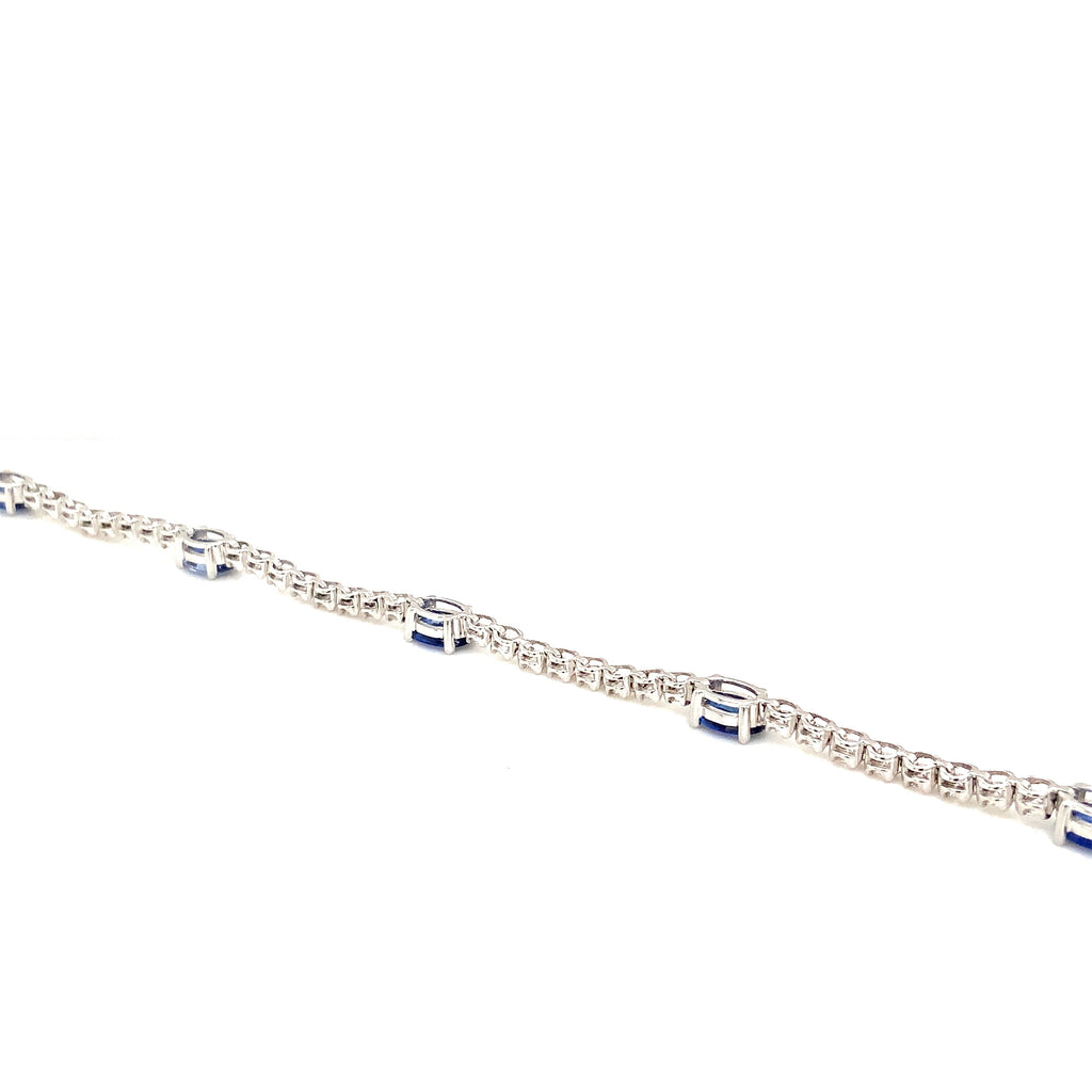 Roman + Jules Oval Shape Natural Sapphire and Diamond Straight Line Bracelet Set in 14K White Gold. - Image 7 of 7