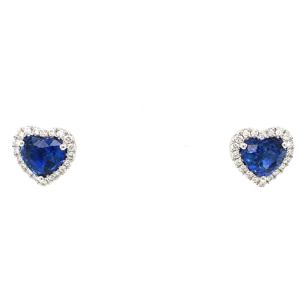 Roman + Jules Gem Quality Heart Shaped Blue Sapphire and Diamond Earring Set in Platinum - Image 2 of 8