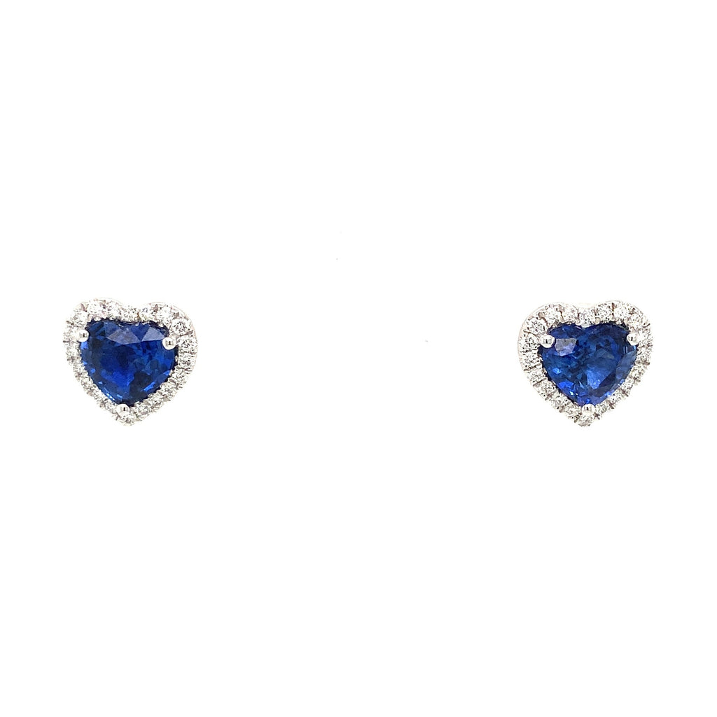 Roman + Jules Gem Quality Heart Shaped Blue Sapphire and Diamond Earring Set in Platinum - Image 6 of 8