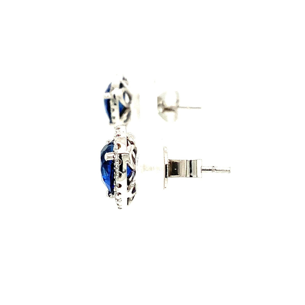 Roman + Jules Gem Quality Heart Shaped Blue Sapphire and Diamond Earring Set in Platinum - Image 4 of 8