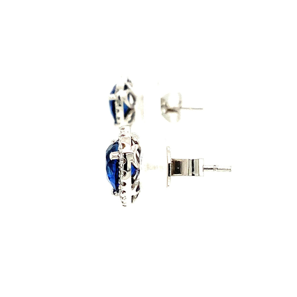 Roman + Jules Gem Quality Heart Shaped Blue Sapphire and Diamond Earring Set in Platinum - Image 7 of 8