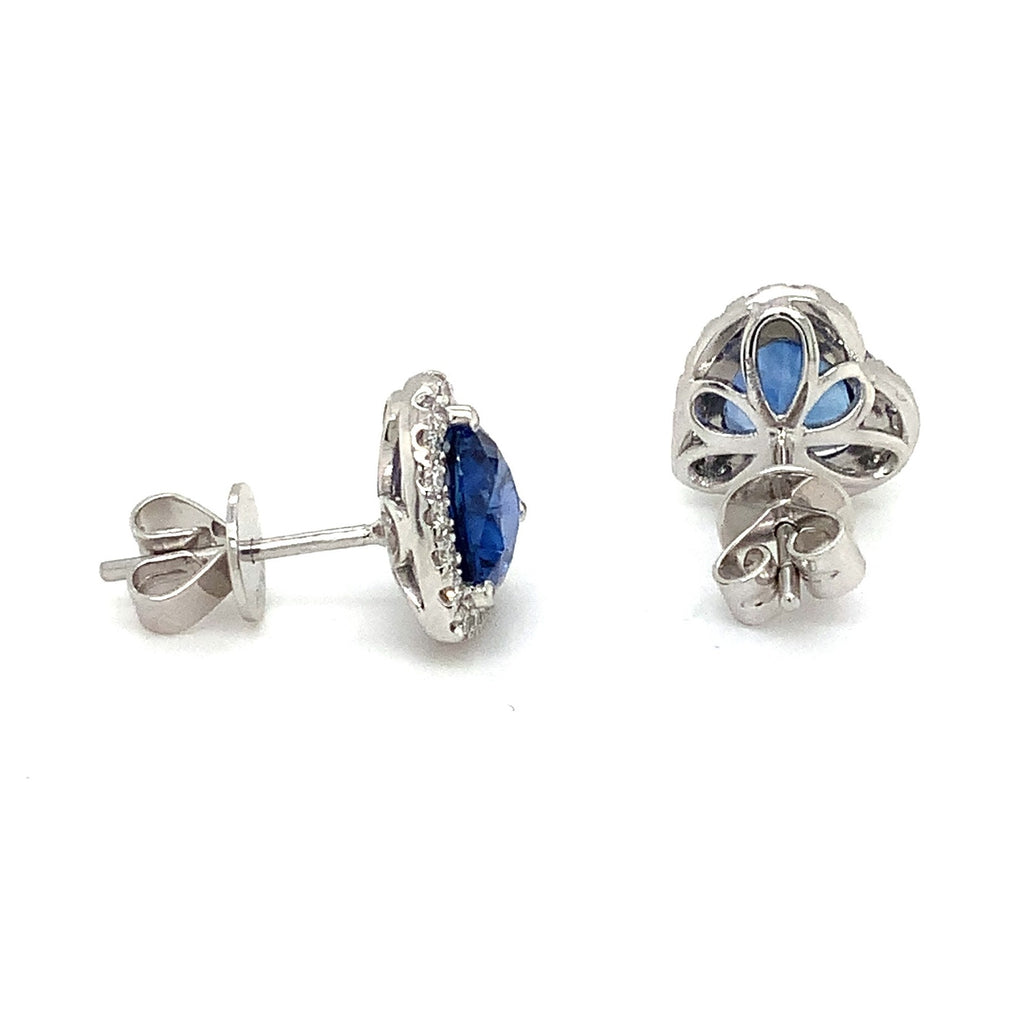 Roman + Jules Gem Quality Heart Shaped Blue Sapphire and Diamond Earring Set in Platinum - Image 5 of 8