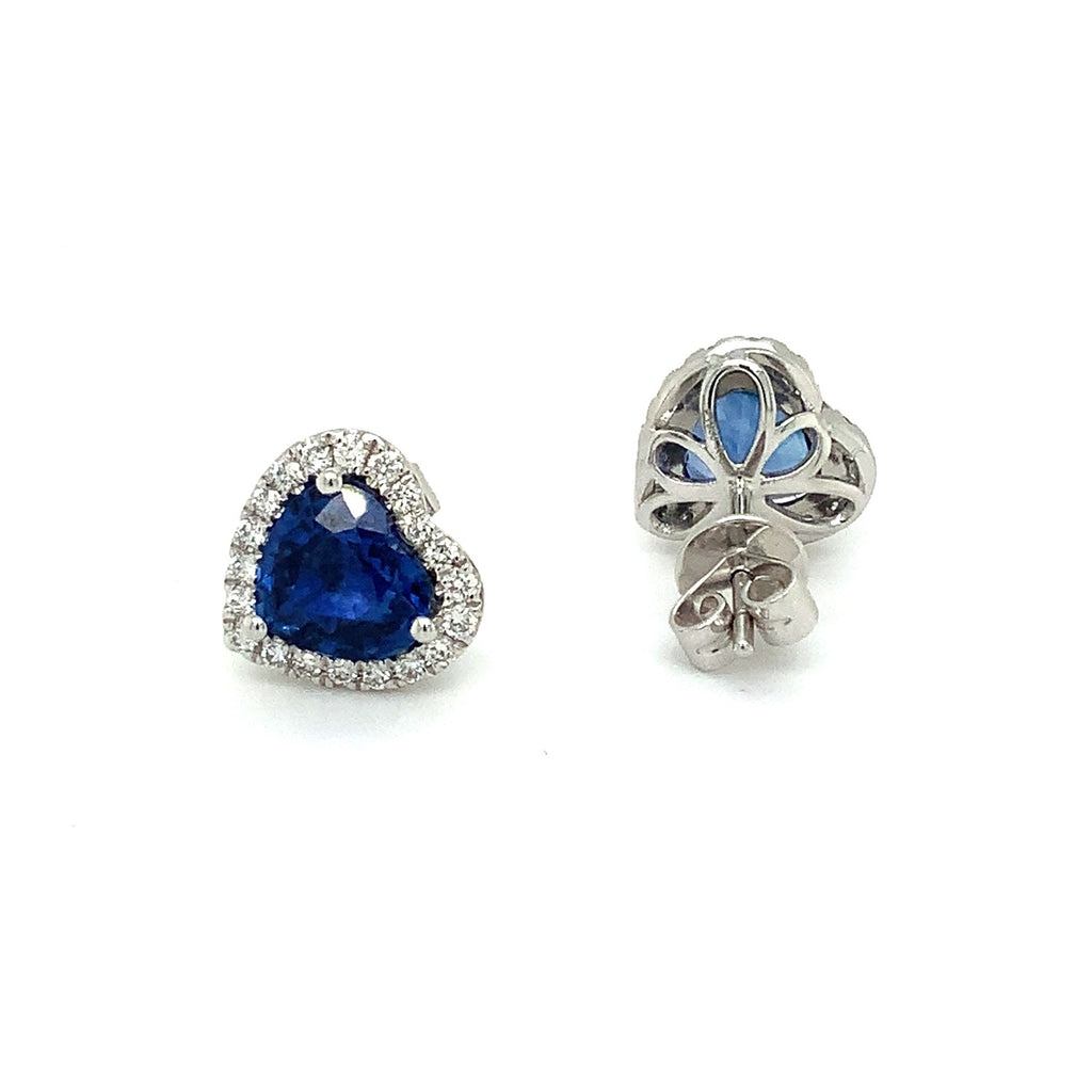 Roman + Jules Gem Quality Heart Shaped Blue Sapphire and Diamond Earring Set in Platinum - Image 3 of 8