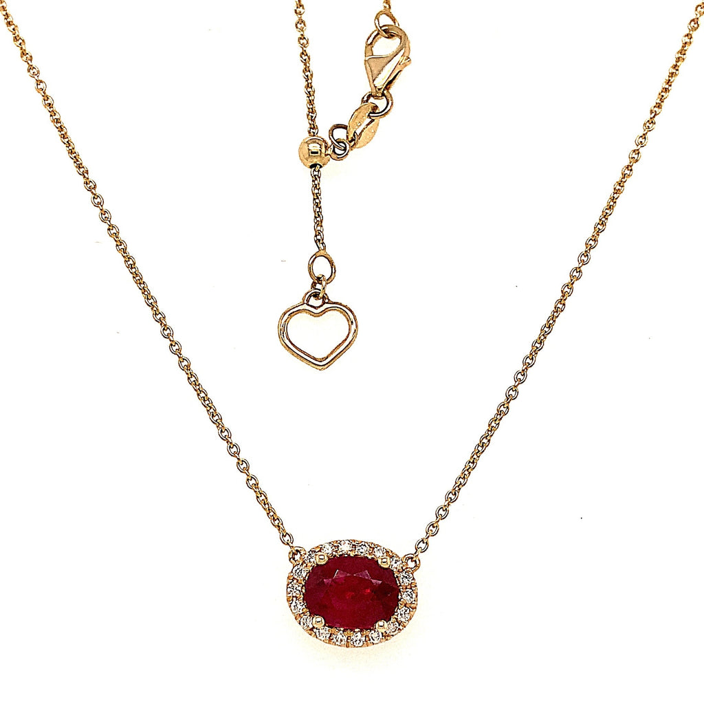 Roman + Jules Elegant East-West Necklace featuring a Oval shaped Ruby and Diamond Halo Set in 14K Yellow Gold - Image 6 of 8