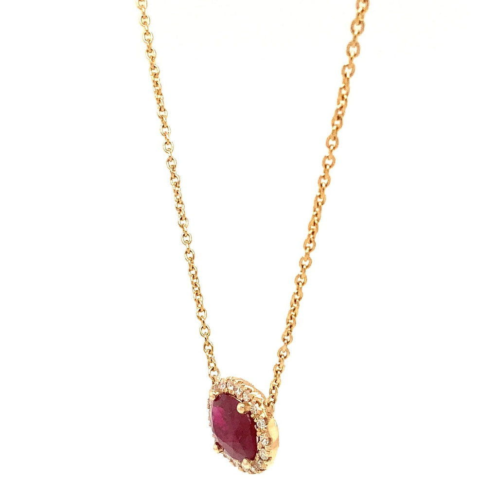 Roman + Jules Elegant East-West Necklace featuring a Oval shaped Ruby and Diamond Halo Set in 14K Yellow Gold - Image 7 of 8