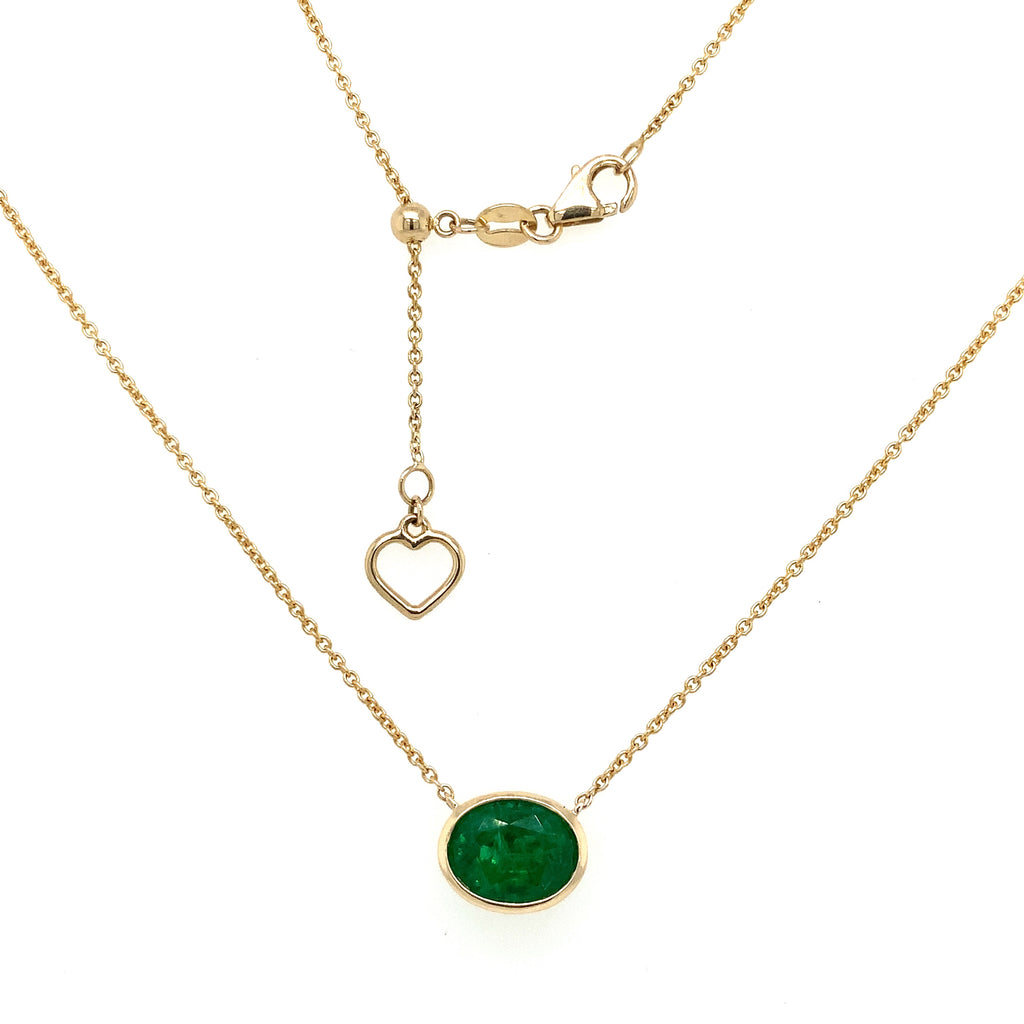Roman + Jules Elegant East-West Necklace featuring a Oval shaped Emerald Bezel Set in 14K Yellow Gold Necklace - Image 2 of 6