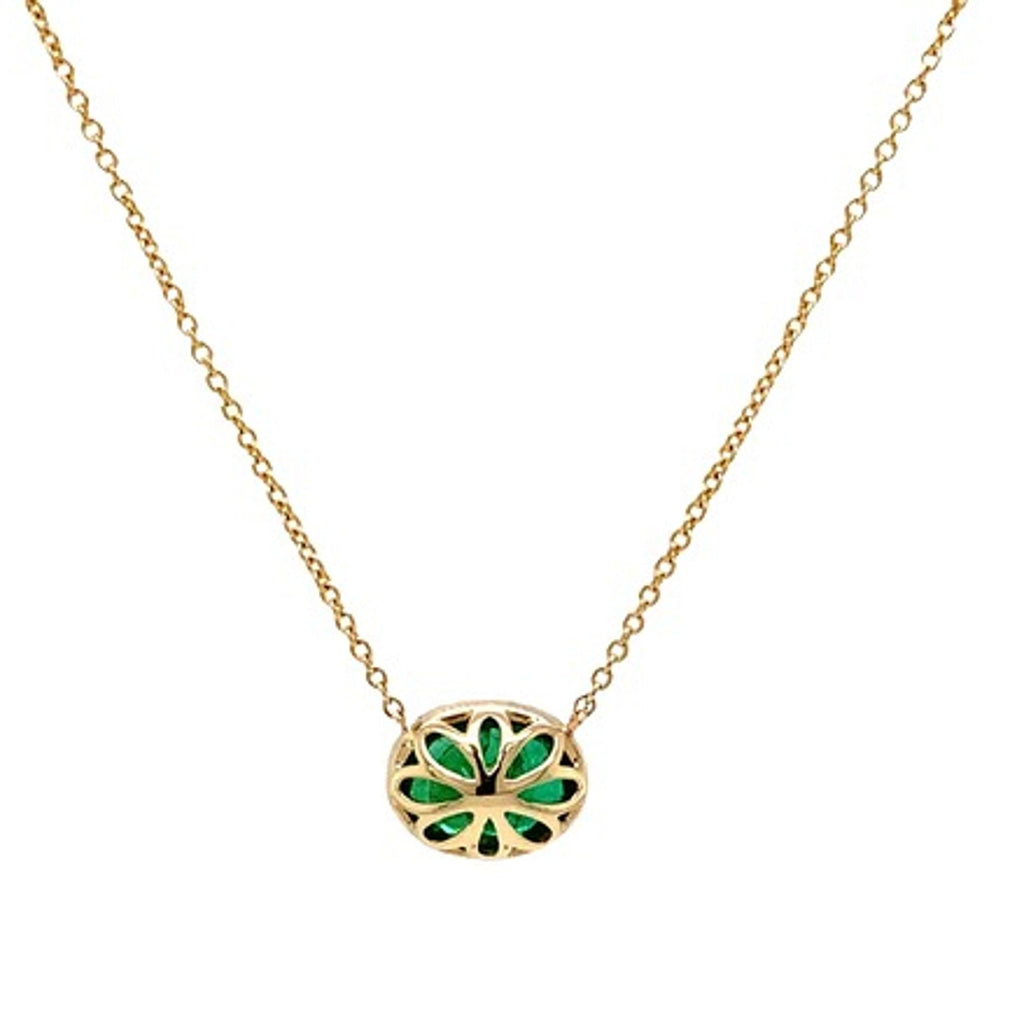 Roman + Jules Elegant East-West Necklace featuring a Oval shaped Emerald Bezel Set in 14K Yellow Gold Necklace - Image 3 of 6