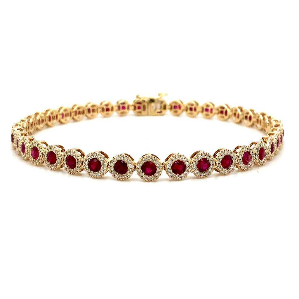Roman + Jules Elegant Ruby and Pavé Halo Diamond Bracelet Set in 14K Yellow Gold - Image 1 of 5